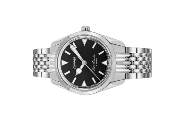 Đồng hồ đeo tay thương hiệu Nivada Grenchen, dòng sản phẩm Super Antarctic, Ref num 35014M, mặt số đen, size 35mm, máy lên dây cót, vỏ và dây đồng hồ bằng thép không gỉ 316L, mới 100%