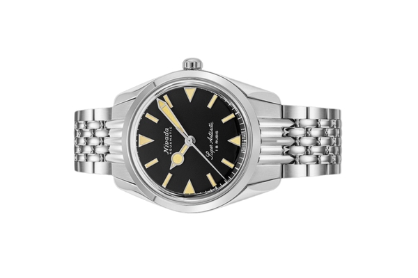 Đồng hồ đeo tay thương hiệu Nivada Grenchen, dòng sản phẩm Super Antarctic, Ref num 35013M, mặt số đen, size 35mm, máy lên dây cót, vỏ và dây đồng hồ bằng thép không gỉ 316L, mới 100%