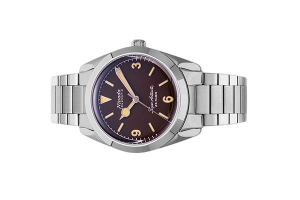Đồng hồ đeo tay thương hiệu Nivada Grenchen, dòng sản phẩm Super Antarctic 3.6.9, Ref num 32041A, mặt số nâu Matt, size 38mm, máy tự động, vỏ và dây đồng hồ bằng thép không gỉ 316L, mới 100%