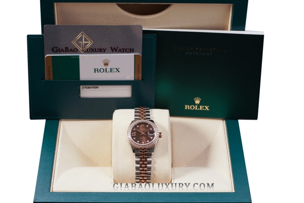 Đồng Hồ Rolex Lady-Datejust 279381RBR Mặt Số Chocolate Cọc Số Sao Nạm Kim Cương