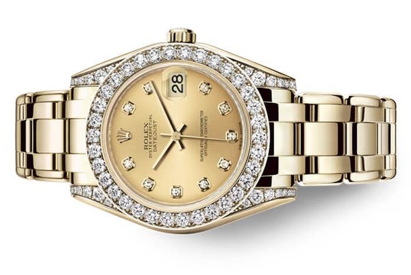 Đồng Hồ Rolex Pearlmaster 34 81158 Mặt Số Vàng Champagne