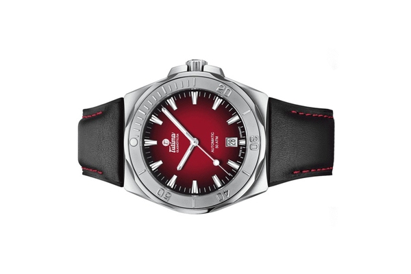 Đồng hồ đeo tay thương hiệu Tutima, dòng sản phẩm M2 Seven Seas S, Ref no: 6156-07, mặt số đỏ Dégradé, size 40mm, máy tự động, vỏ đồng hồ thép không gỉ, dây cao su phủ da, hàng mới 100%