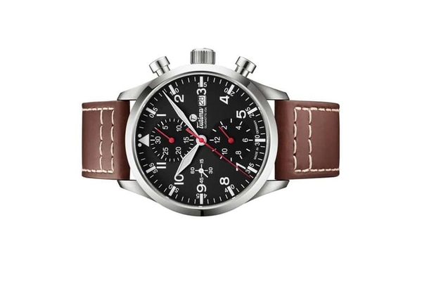 Đồng hồ đeo tay thương hiệu Tutima, dòng sản phẩm Flieger Legacy, Ref no: 6405-01, mặt số màu đen, size 41mm, máy tự động, vỏ đồng hồ bằng titanium và dây đeo da Horween, hàng mới 100%