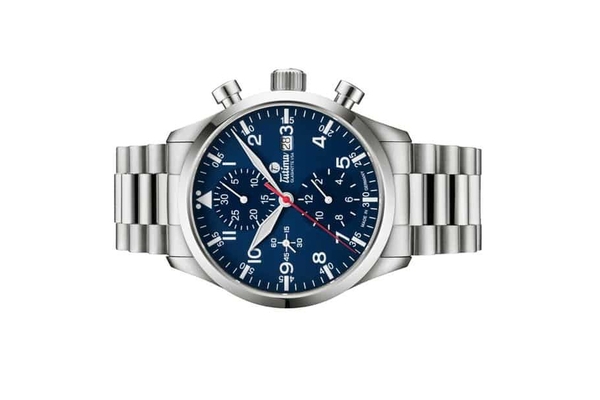 Đồng hồ đeo tay thương hiệu Tutima, dòng sản phẩm Flieger Legacy, Ref no: 6405-04, mặt số màu xanh dương, size 41mm, máy tự động, vỏ và dây đồng hồ bằng titanium, hàng mới 100%