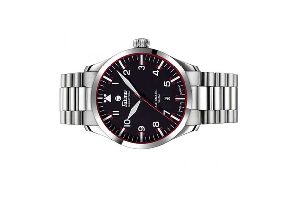 Đồng hồ đeo tay thương hiệu Tutima, dòng sản phẩm Flieger Automatic, Ref no: 6105-02, mặt số nhung đen, size 41mm, máy tự động, vỏ và dây đồng hồ bằng thép không gỉ, hàng mới 100%