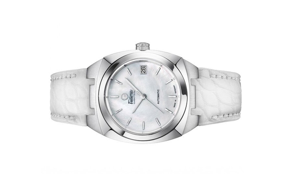 Đồng hồ đeo tay thương hiệu Tutima, dòng sản phẩm Saxon One Lady, Ref no: 6700-03, mặt số xà cừ, size 36mm, máy tự động, vỏ đồng hồ bằng thép không gỉ và dây da cá sấu, hàng mới 100%