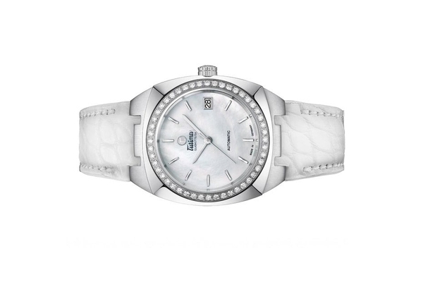 Đồng hồ đeo tay thương hiệu Tutima, dòng sản phẩm Saxon One Lady, Ref no: 6701-03, mặt số xà cừ, size 36mm, máy tự động, vỏ đồng hồ bằng thép không gỉ và dây da cá sấu, hàng mới 100%