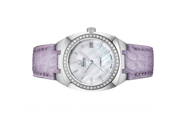 Đồng hồ đeo tay thương hiệu Tutima, dòng sản phẩm Saxon One Lady, Ref no: 6701-04, mặt số xà cừ, size 36mm, máy tự động, vỏ đồng hồ bằng thép không gỉ và dây da cá sấu, hàng mới 100%