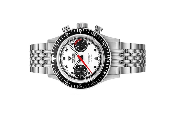 Đồng hồ đeo tay thương hiệu Nivada Grenchen, dòng sản phẩm Chronomaster Singer, Ref number: 86054M, mặt số màu trắng, size 38mm, lên dây cót bằng tay, vỏ và dây đồng hồ bằng thép không gỉ, mới 100%