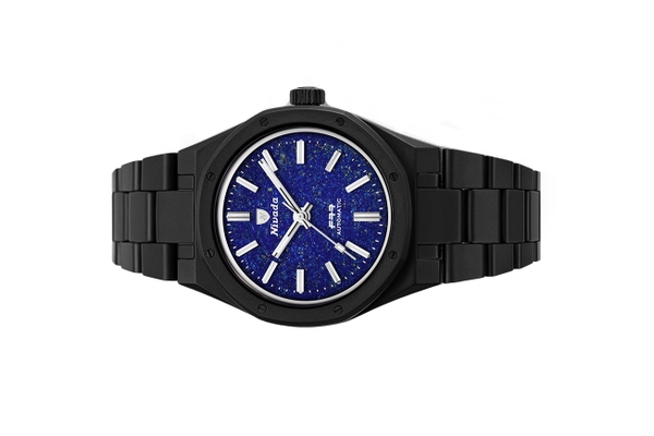 Đồng hồ đeo tay thương hiệu Nivada Grenchen, dòng sản phẩm F77, Ref number: 68022A77, mặt số Lapis Lazuli, size 37mm, máy tự động, vỏ và dây bằng ceramic, mới 100%