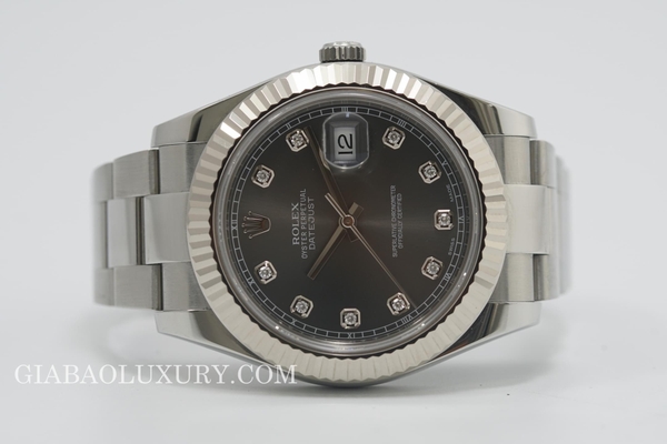 Đồng Hồ Rolex Datejust 41 116334 Mặt Số Rhodium Tối Nạm Kim Cương