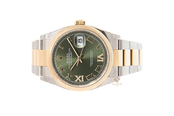 Đồng Hồ Rolex Datejust 36 126203 Mặt Số Xanh Oliu Cọc Số La Mã Dây Đeo Oyster