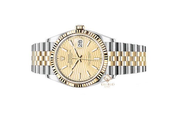 Đồng Hồ Rolex Datejust 36 126233 Mặt Số Vàng Champagne Vân Gấp Nếp Cọc Số Dạ Quang