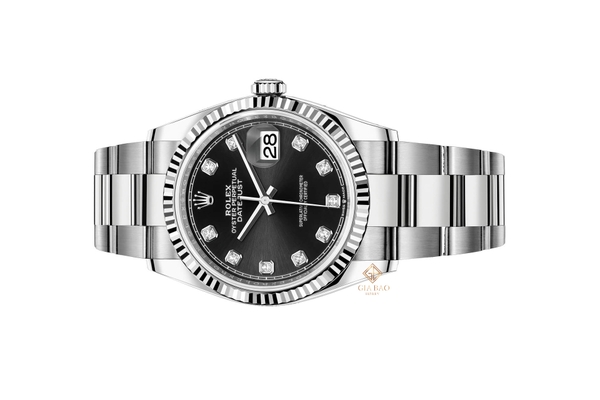 Đồng Hồ Rolex Datejust 36 126234 Mặt Số Đen Nạm Kim Cương Dây Đeo Oyster