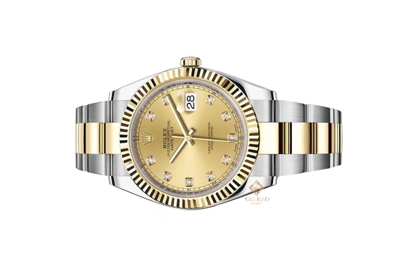 Đồng Hồ Rolex Datejust 41 126333 Mặt Số Vàng Champagne Nạm Kim Cương Dây Đeo Oyster