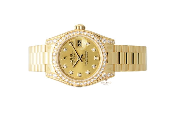 Đồng Hồ Rolex Lady-Datejust 179158 Mặt Số Vàng Champagne Cọc Số Kim Cương