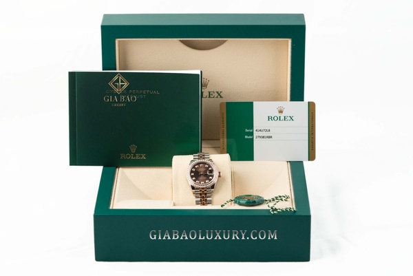 Đồng Hồ Rolex Lady-Datejust 279381RBR Mặt Chocolate Cọc Số Kim Cương