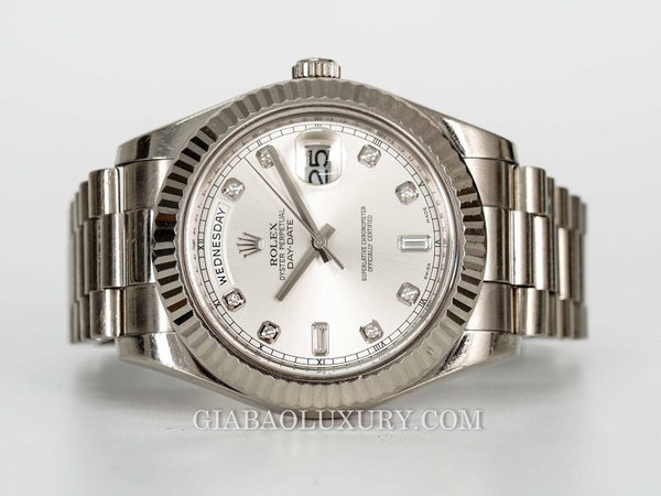 Đồng Hồ Rolex Day-Date II 218239 Mặt Số Bạc Nạm Kim Cương (Like New)