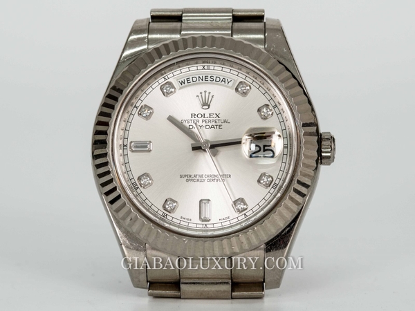 Đồng Hồ Rolex Day-Date II 218239 Mặt Số Bạc Nạm Kim Cương (Like New)