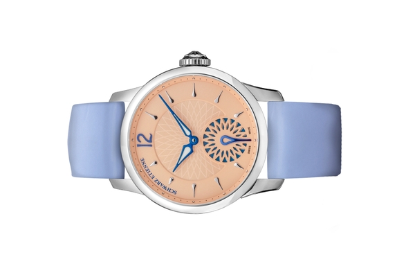 Đồng hồ đeo tay thương hiệu Schwarz Etienne, dòng sản phẩm Fiji Floral Seconds, Ref WFI15MA08SS04AA, mặt số cá hồi, size 38mm, máy tự động, vỏ đồng hồ bằng thép không gỉ, dây da, mới 100%