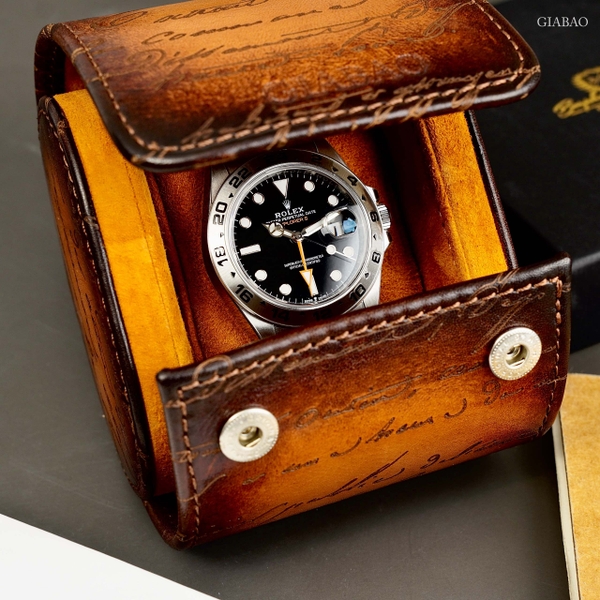 Hộp đựng đồng hồ Galata, chất liệu da bò màu nâu vàng patina, hiệu: BOSPHORUS LEATHER, kích thước 8.5cm x 10cm x 7.5cm, dùng cho 01 đồng hồ, mới 100%