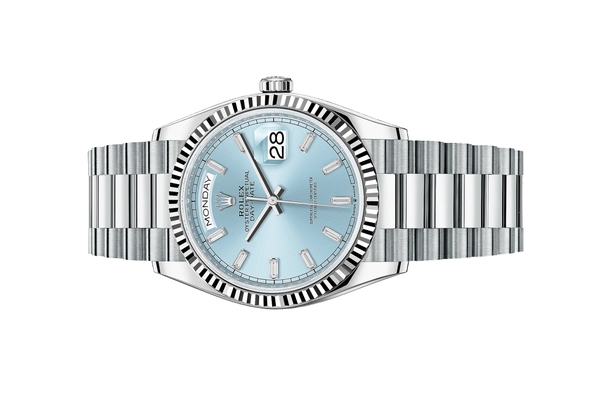 Đồng Hồ Rolex Day-Date 36 128236 Mặt Số Ice Blue Cọc Số Nạm Kim Cương Baguette