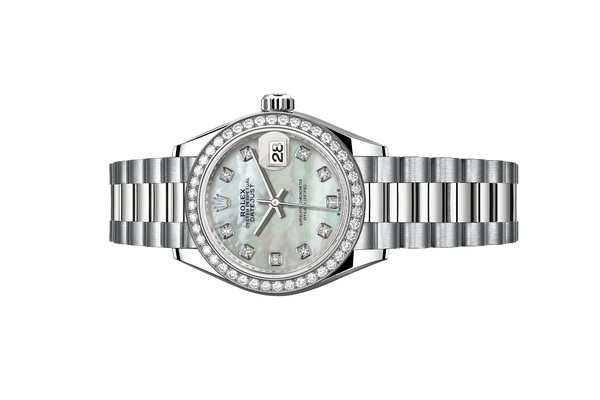 Đồng Hồ Rolex Lady-Datejust 279139RBR Mặt Số Vỏ Trai Trắng Cọc Số Nạm Kim Cương