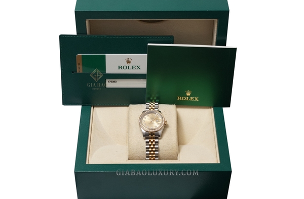 Đồng Hồ Rolex Lady-Datejust 26 179383 Mặt Số Vàng Champagne Cọc Số Kim Cương