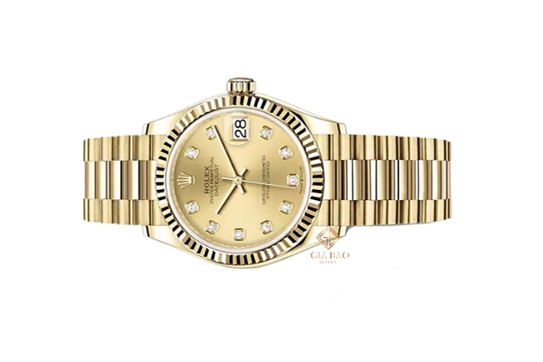 Đồng Hồ Rolex Datejust 278278 Mặt Số Vàng Champagne Nạm Kim Cương