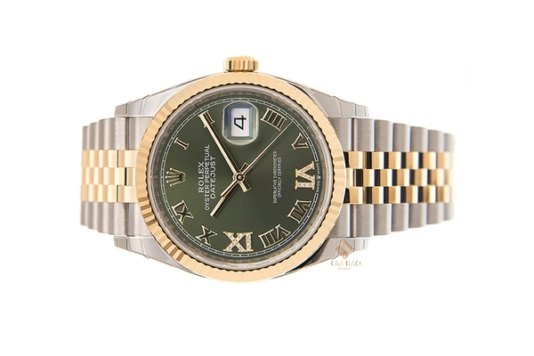 Đồng Hồ Rolex Datejust 36 126233 Mặt Số Xanh Oliu Cọc Số La Mã Nạm Kim Cương