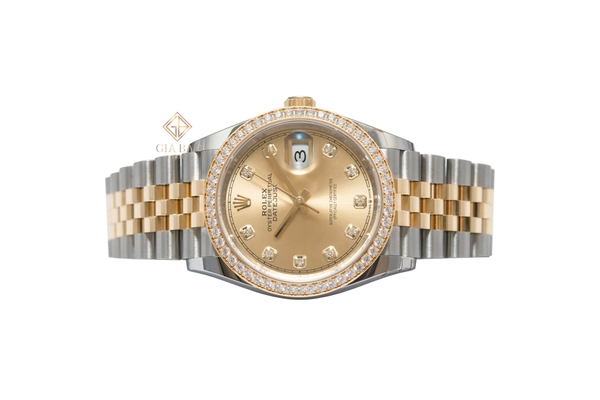 Đồng Hồ Rolex Datejust 36 126283RBR Mặt Số Vàng Champagne Nạm Kim Cương