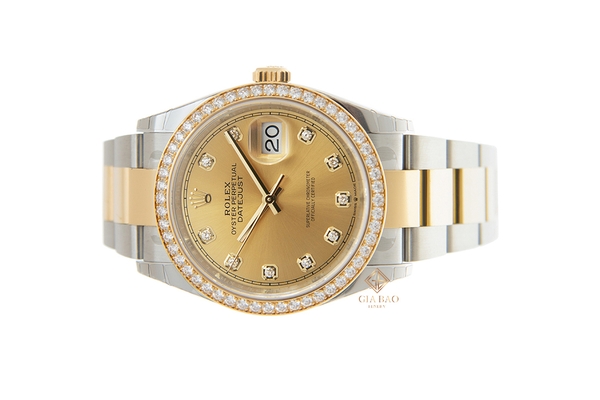 Đồng Hồ Rolex Datejust 36 126283RBR Mặt Số Vàng Champagne Nạm Kim Cương Dây Đeo Oyster