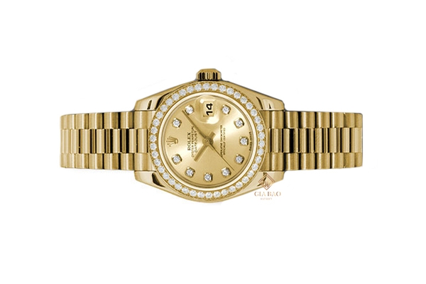Đồng Hồ Rolex Lady-Datejust 26 179138 Mặt Số Vàng Champagne Cọc Số Kim Cương (Like New)