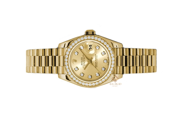 Đồng Hồ Rolex Lady-Datejust 26 179138 Mặt Số Vàng Champagne Cọc Số Kim Cương