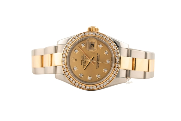 Đồng Hồ Rolex Lady-Datejust 26 179383 Mặt Số Chải Tia Vàng Champagne Dây Đeo Oyster