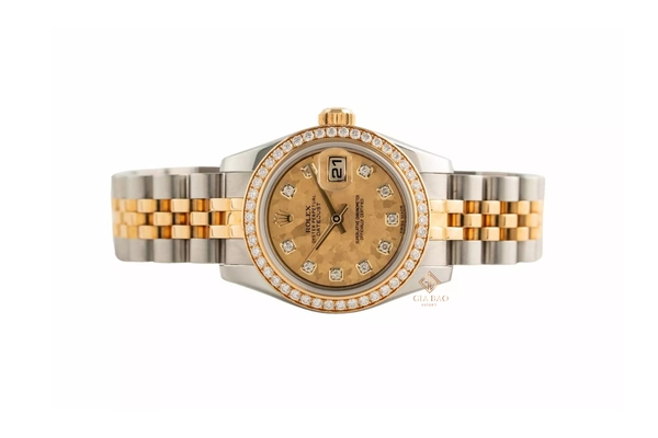 Đồng Hồ Rolex Lady-Datejust 26 179383 Mặt Số Họa Tiết Vân Đá Hoa Vàng Nạm Kim Cương