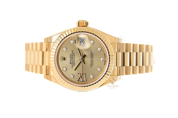 Đồng Hồ Rolex Lady-Datejust 279178 Mặt Số Vàng Champagne Cọc Số Sao La Mã