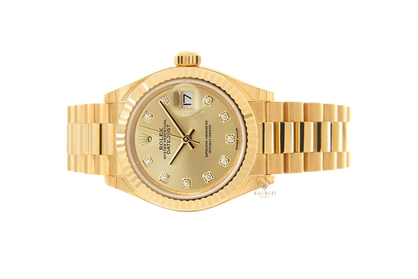 Đồng Hồ Rolex Lady-Datejust 279178 Mặt Số Vàng Champagne Cọc Số Kim Cương