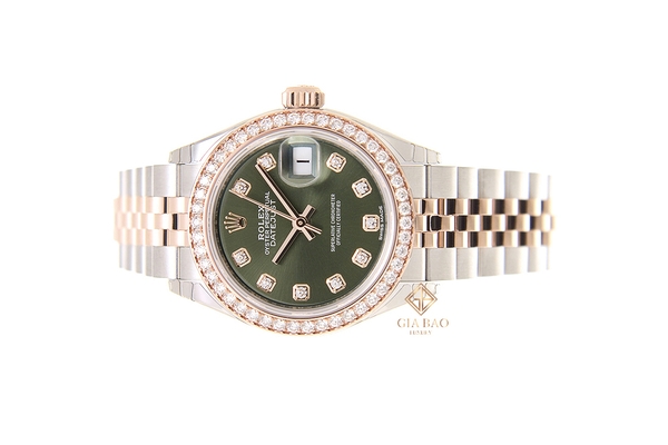 Đồng Hồ Rolex Lady-Datejust 279381RBR Mặt Xanh Oliu Cọc Số Kim Cương