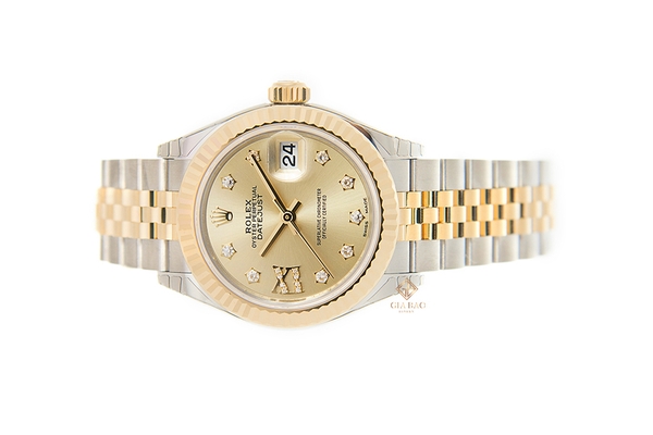 Đồng Hồ Rolex Lady-Datejust 28 279173 Mặt Số Vàng Champagne Cọc Số Sao La Mã