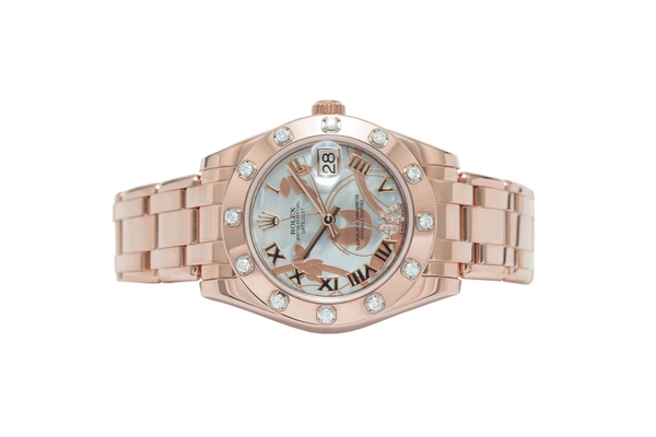 Đồng Hồ Rolex Pearlmaster 34 81315 Mặt Số Vỏ Trai Trắng Họa Tiết Hoa