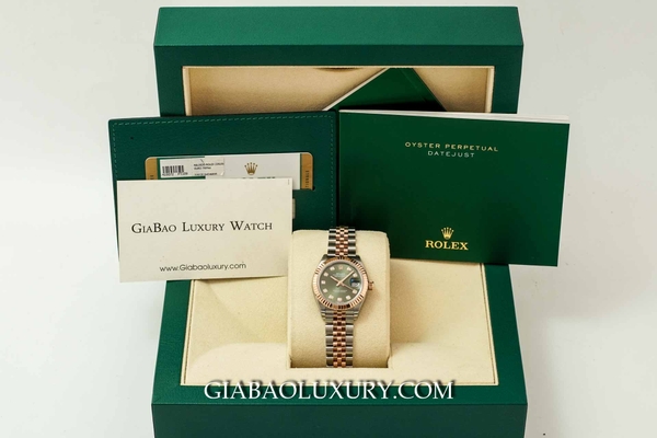 Đồng Hồ Rolex Lady Datejust 28 279171 Mặt Số Oliu Xanh Cọc Số Kim Cương