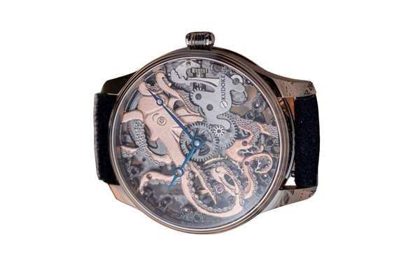 Đồng hồ đeo tay Kudoke KUNSTwerk KudOktopus, máy lên dây cót tay, kim Breguet, mặt số Skeleton, vỏ thép không gỉ, size 41mm, dây da tổng hợp size M, hàng mới 100%