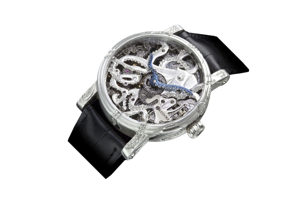 Đồng hồ đeo tay KUDOKE Free KudOktopus, máy lên dây cót tay, kim bạch tuộc, mặt số Skeleton, vỏ thép không gỉ, size 42mm, dây da tổng hợp size M, hàng mới 100%