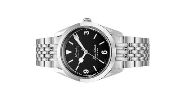 Đồng hồ đeo tay thương hiệu Nivada Grenchen, dòng sản phẩm Super Antarctic 3.6.9, Ref num 32039A, mặt số đen mờ, size 38mm, máy tự động, vỏ và dây đồng hồ bằng thép không gỉ 316L, mới 100%