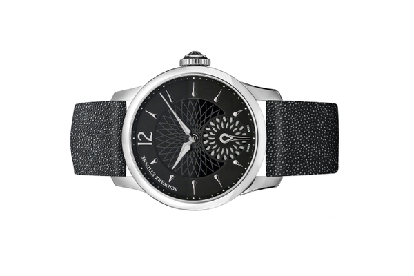 Đồng hồ đeo tay thương hiệu Schwarz Etienne, dòng sản phẩm Fiji Floral Seconds, ref WFI15MA01SS01AA, mặt số đen, size 38mm, máy tự động, vỏ đồng hồ bằng thép không gỉ, dây da, mới 100%