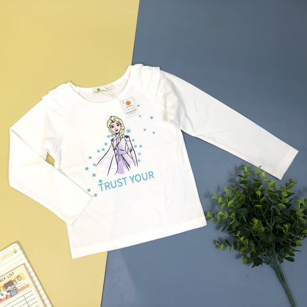 Áo cotton thu đông bèo vai in hình Elsa dài tay bé gái size 3-10T.X20