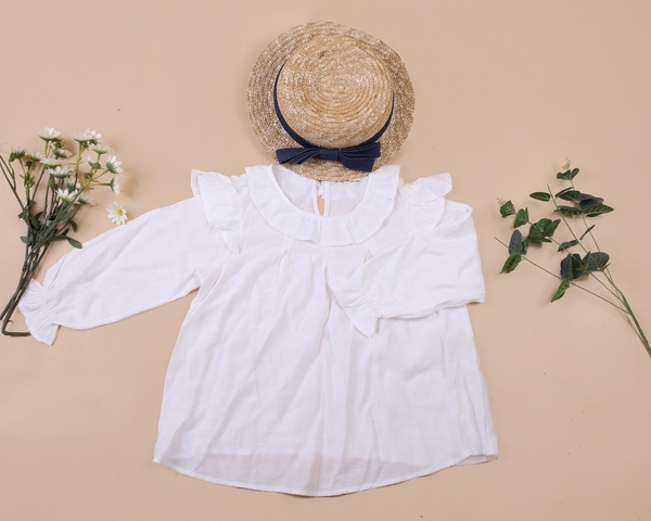 Áo sơ mi thô bé gái dài tay cổ bèo size 2-7T.X20