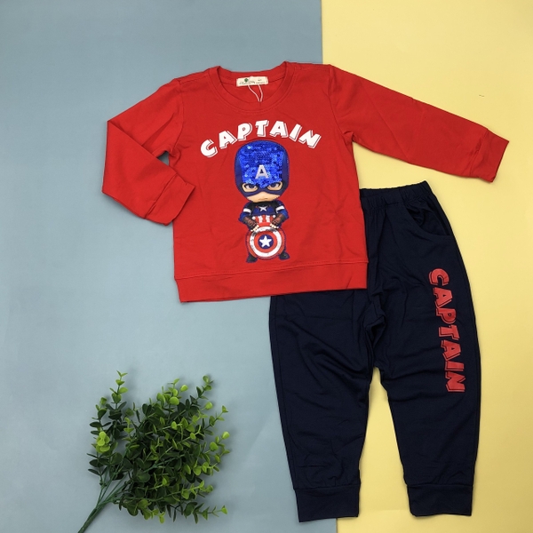 Bộ cotton thu đông bé trai Siêu nhân phối size 3-10T.X20