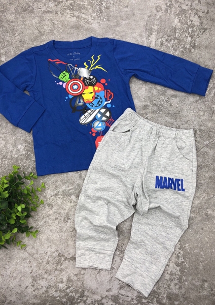 Bộ cotton thu đông vải dư in hình dài tay bé trai size 1-7T.X20